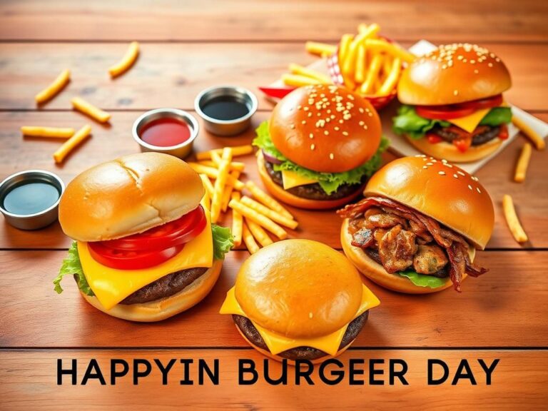 Flick International A vibrant flat lay of iconic American burgers including In-N-Out's Double-Double and Shake Shack's ShackBurger on a rustic wooden table.