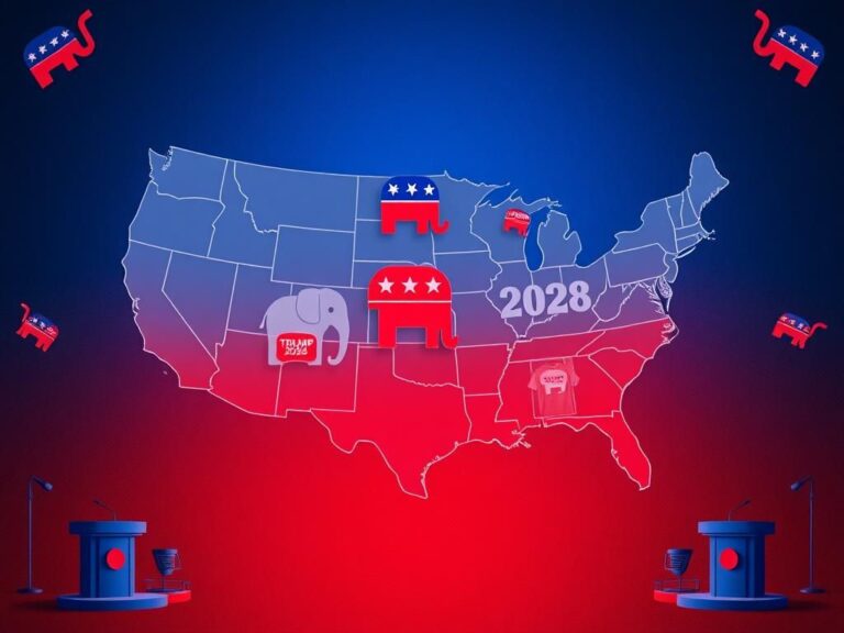 Flick International Stylized map of the United States depicting the political landscape for the 2028 presidential election