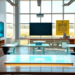 Flick International Modern classroom featuring advanced AI technology with interactive displays