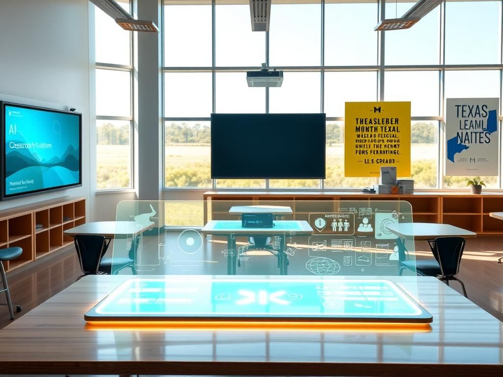 Flick International Modern classroom featuring advanced AI technology with interactive displays