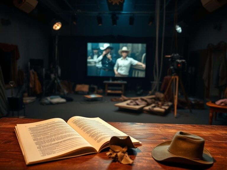 Flick International Dimly lit film set with scattered props and a haunting atmosphere