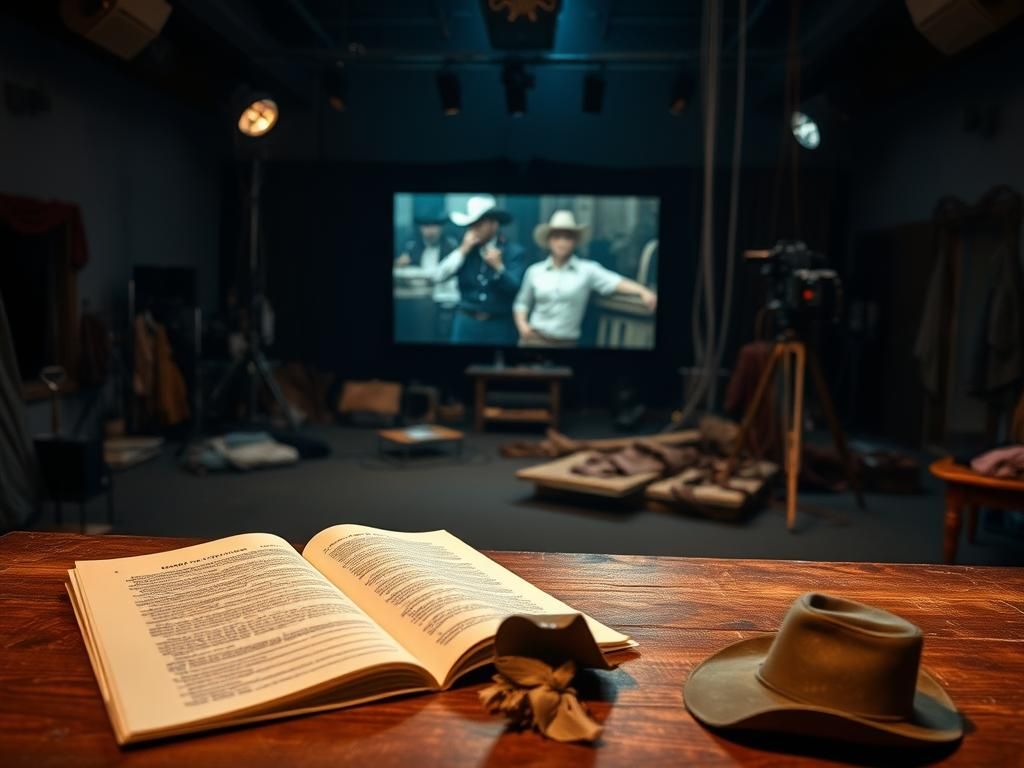 Flick International Dimly lit film set with scattered props and a haunting atmosphere