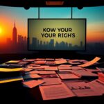 Flick International A virtual town hall setting showcasing a 'Know Your Rights' message with legal documents and immigration brochures