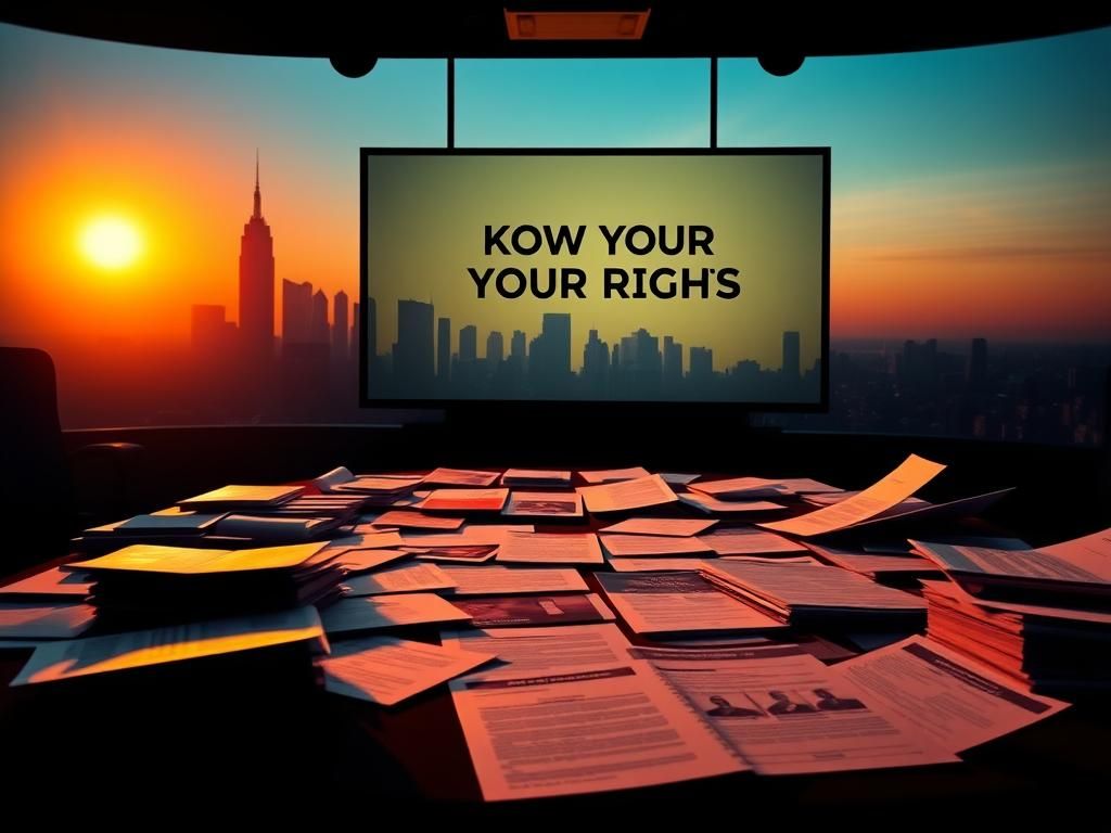 Flick International A virtual town hall setting showcasing a 'Know Your Rights' message with legal documents and immigration brochures