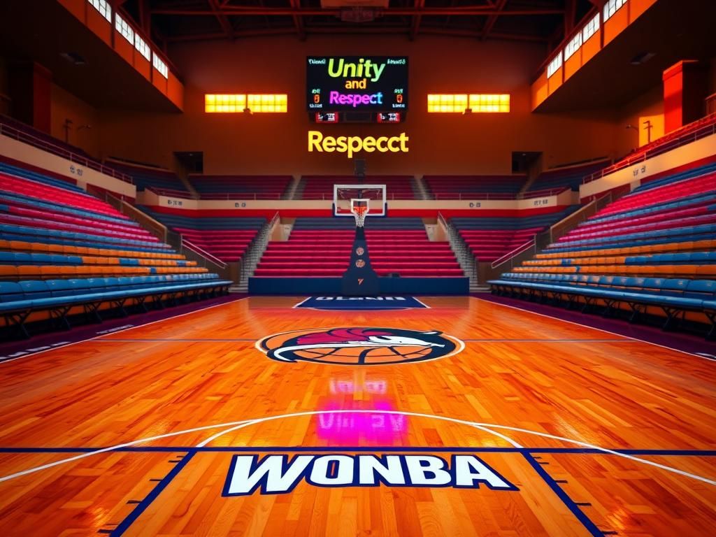 Flick International Vibrant basketball court featuring the WNBA logo at center court
