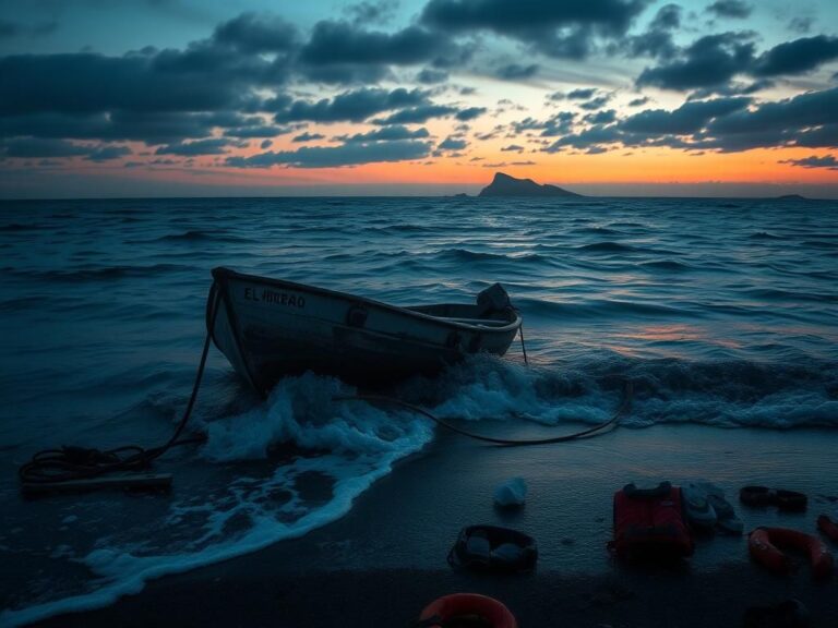 Flick International A capsized boat partially submerged in the Atlantic Ocean near the Canary Islands, representing the dangers faced by migrants.