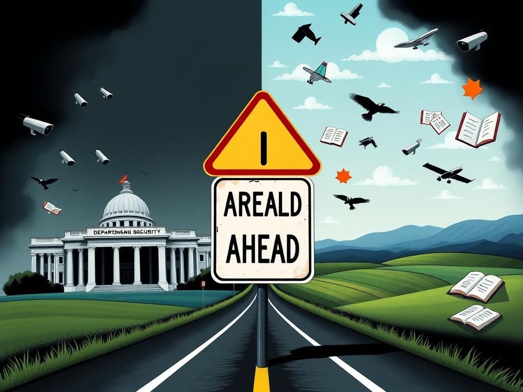 Flick International Illustration showing the contrast between government authority and personal freedom regarding REAL ID