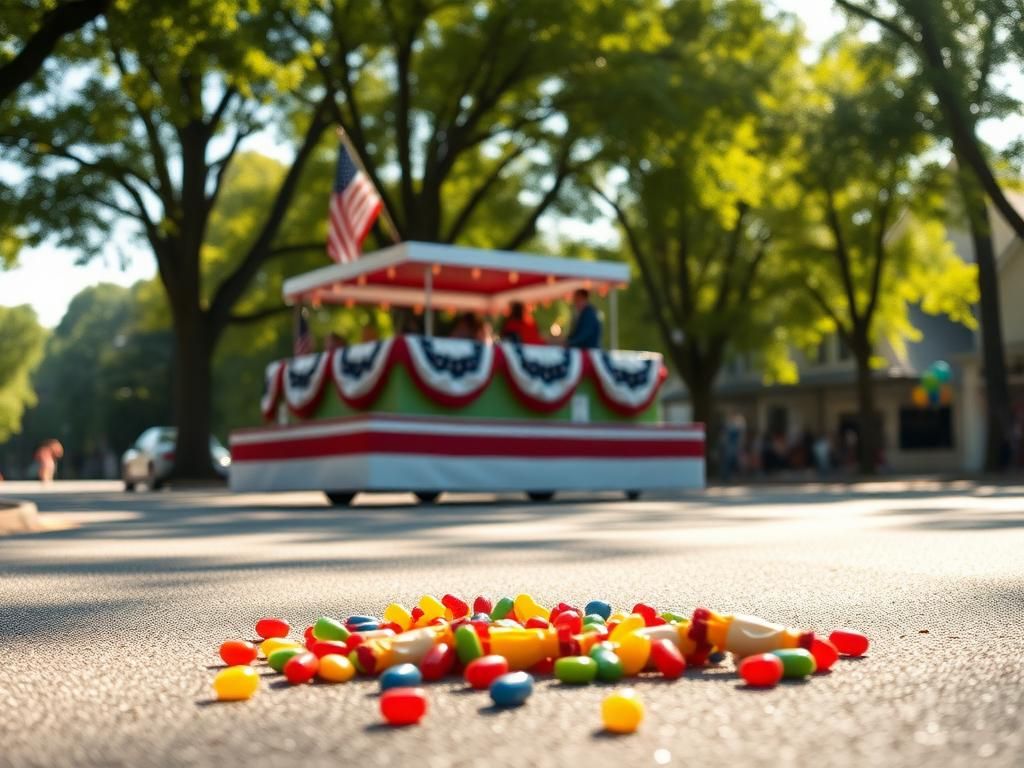 Flick International A serene Memorial Day parade scene in Green, Ohio, featuring a patriotic float