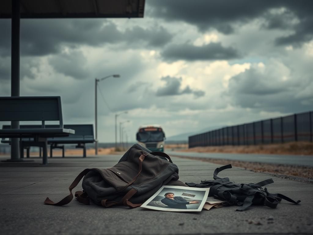 Flick International somber scene of an empty bus station highlighting the plight of deportees