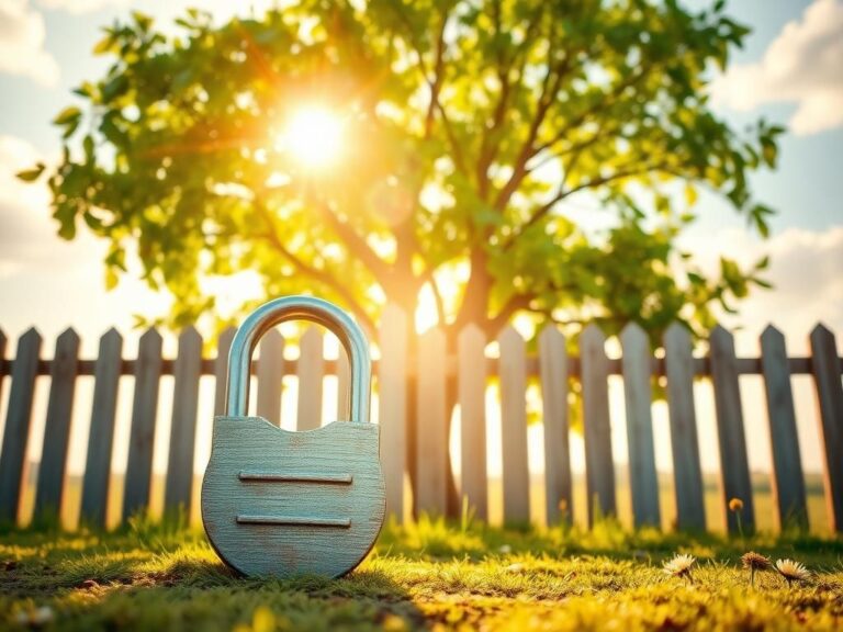 Flick International A serene garden scene symbolizing freedom and new beginnings, with a large locked padlock in the foreground and a vibrant family tree in the background.