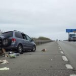 Flick International Damaged Honda Odyssey van and F-350 truck after tire blowout accident