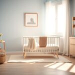 Flick International Serene nursery scene with a crib, soft toys, and flowers symbolizing new beginnings