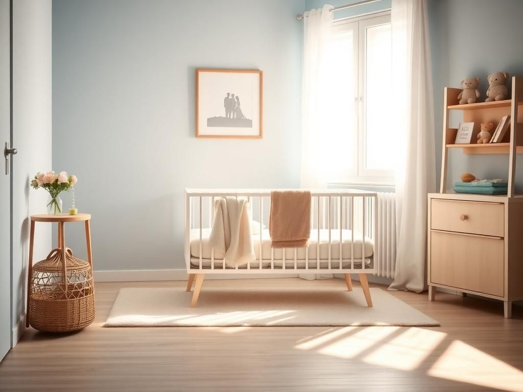 Flick International Serene nursery scene with a crib, soft toys, and flowers symbolizing new beginnings