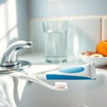 Flick International Close-up of a toothbrush and toothpaste on a bathroom sink, illustrating dental care concerns.