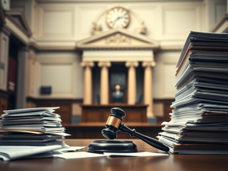 Flick International A courtroom scene depicting an empty judge's bench and a gavel, symbolizing justice and legal proceedings.