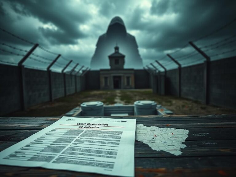 Flick International Dark prison compound surrounded by barbed wire under a cloudy sky