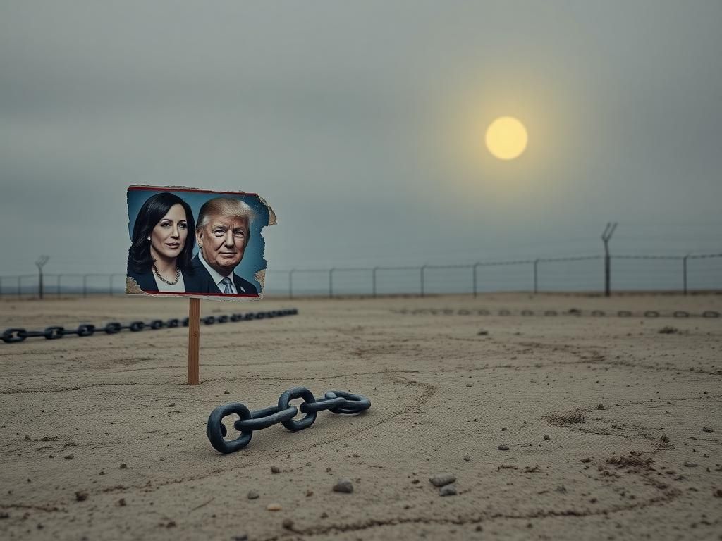 Flick International A broken chain on a desolate landscape symbolizing freedom and captivity.