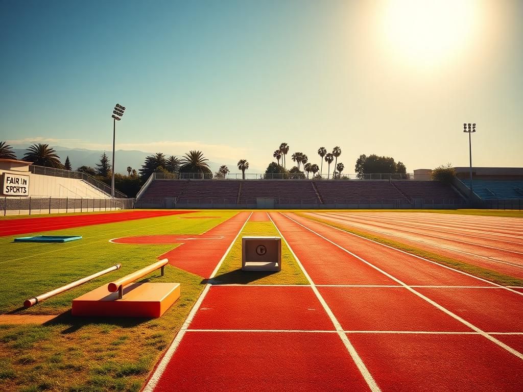 Flick International Empty running track with starting block and colorful track equipment symbolizing trans athlete controversy