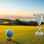 Flick International Sunrise over a picturesque golf course with manicured greens and a crystal trophy