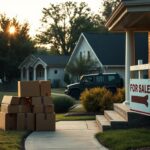 Flick International Empty moving boxes on a porch in a suburban neighborhood, capturing the essence of military family transitions.