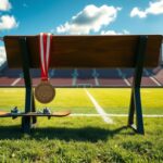 Flick International A serene football field under a bright blue sky with Olympic symbols