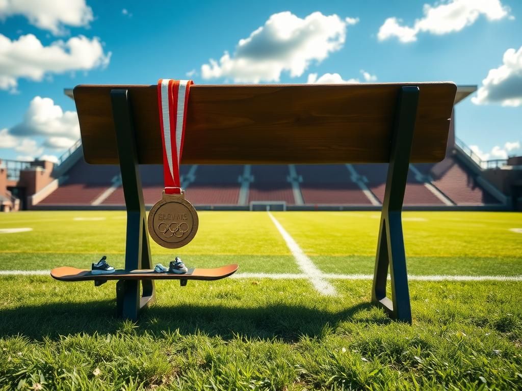 Flick International A serene football field under a bright blue sky with Olympic symbols
