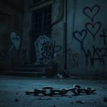 Flick International Broken chain on the ground symbolizes trafficking and freedom in a dimly lit urban environment