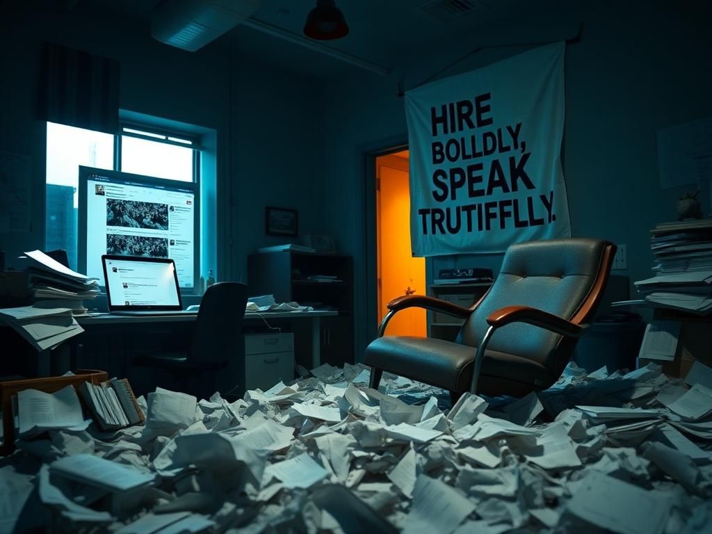 Flick International A dimly lit office representing chaos in a political campaign
