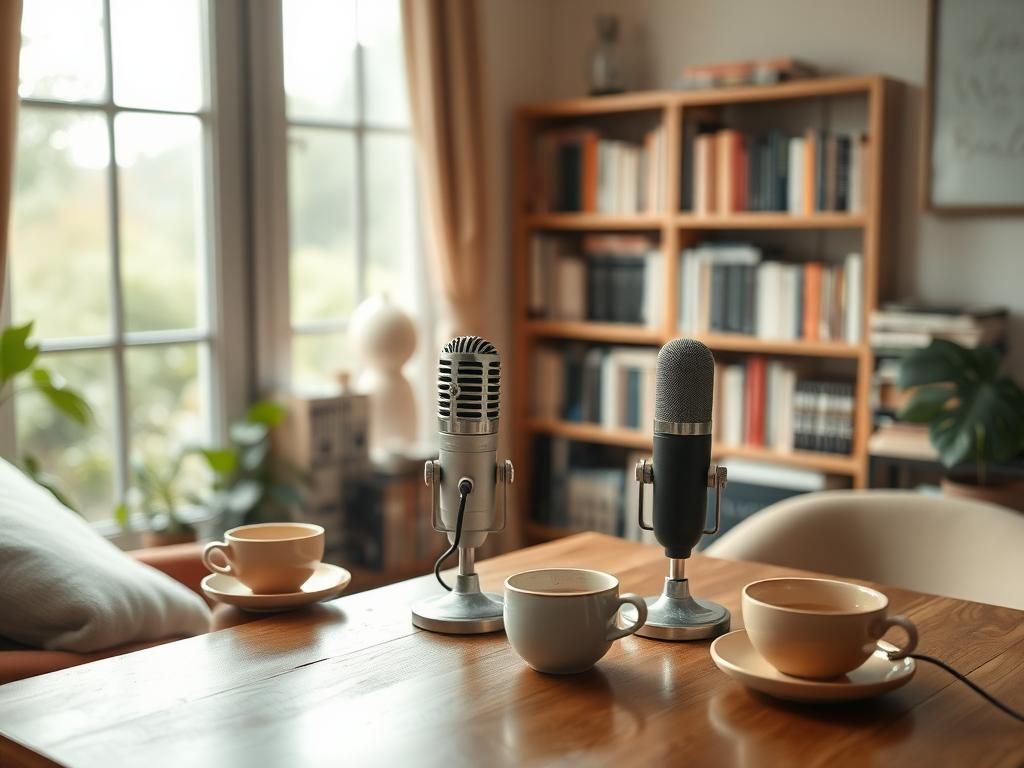 Flick International Cozy podcast studio with microphones and steaming cups, symbolizing deep conversations on women's health