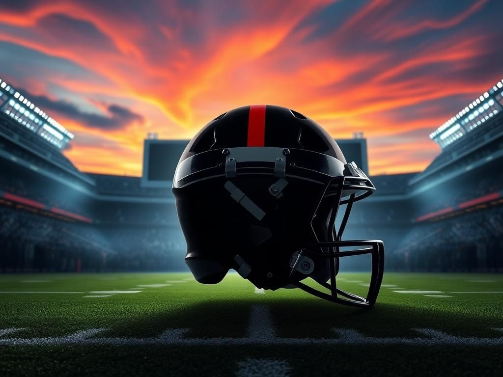 Flick International Chicago Bears football helmet illuminated at Soldier Field during sunset with cheering crowd silhouettes