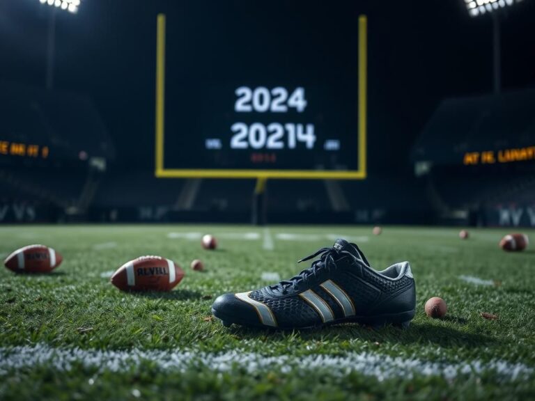 Flick International Abandoned cleats on a dimly lit football stadium field symbolizing the Ravens' complicated decision