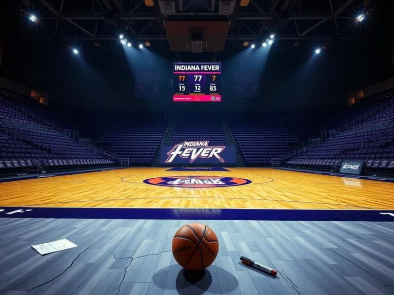 Flick International Empty basketball court with Indiana Fever logo, highlighting isolation after loss