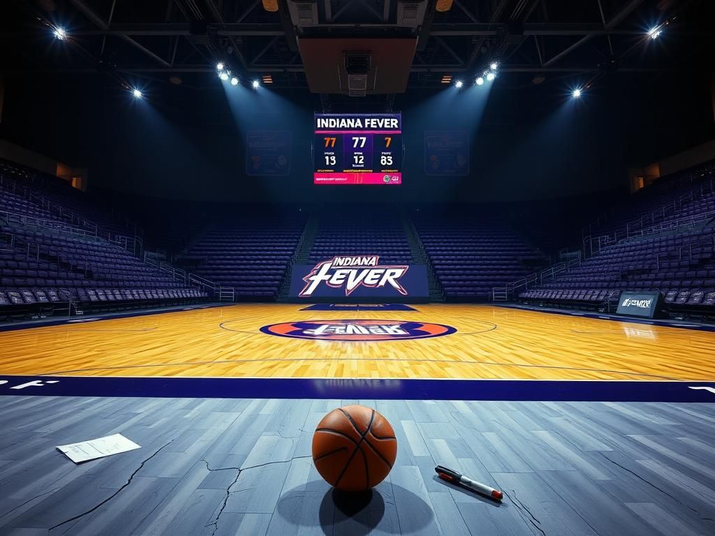 Flick International Empty basketball court with Indiana Fever logo, highlighting isolation after loss