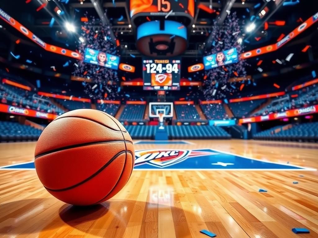 Flick International Oklahoma City Thunder basketball scene with confetti celebration