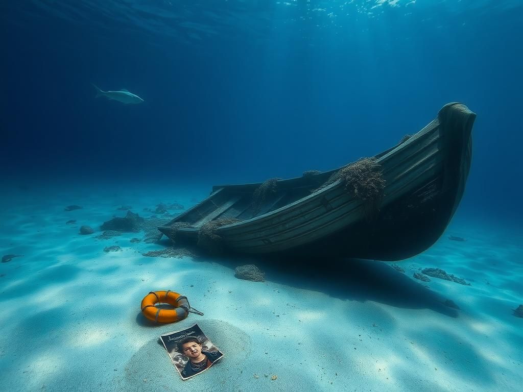 Flick International Underwater view of a sunken boat in Alaska surrounded by marine life