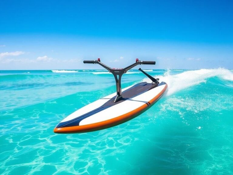 Flick International Hydroflyer Sport surfboard flying above turquoise water