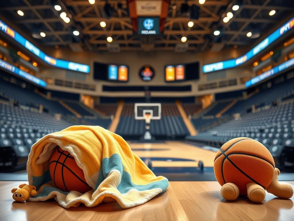 Flick International Cozy interior of CFG Bank Arena with baby blanket and plush basketball