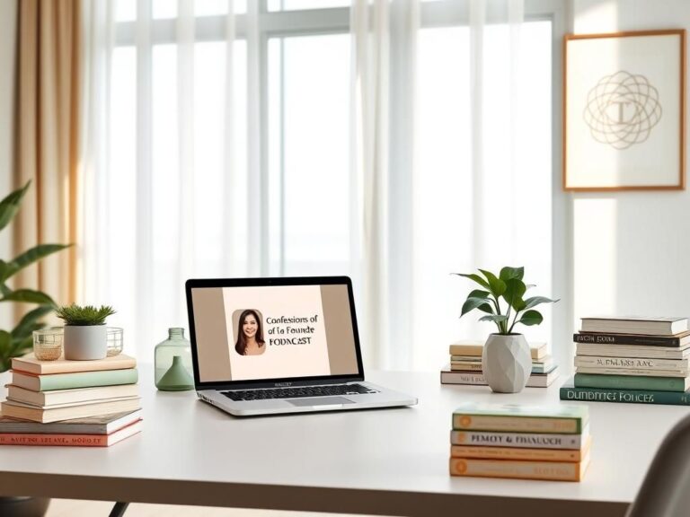 Flick International Tranquil modern office setting with laptop and podcast app
