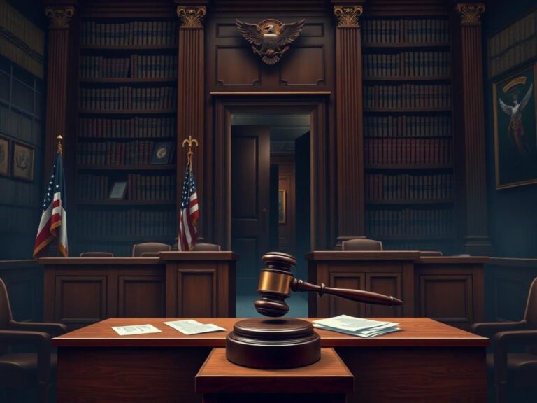 Flick International A dramatic courtroom scene depicting a judge's bench and gavel symbolizing legal authority
