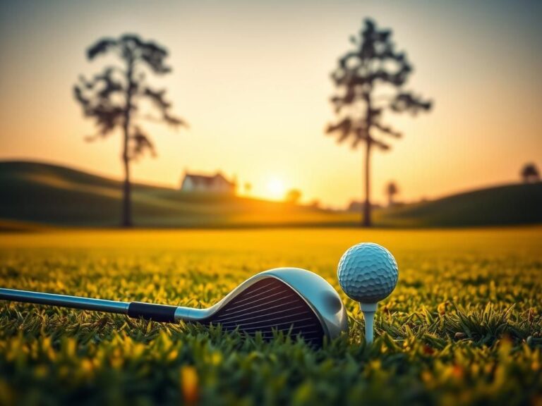 Flick International A sleek golf driver and ball on a manicured golf course at dawn