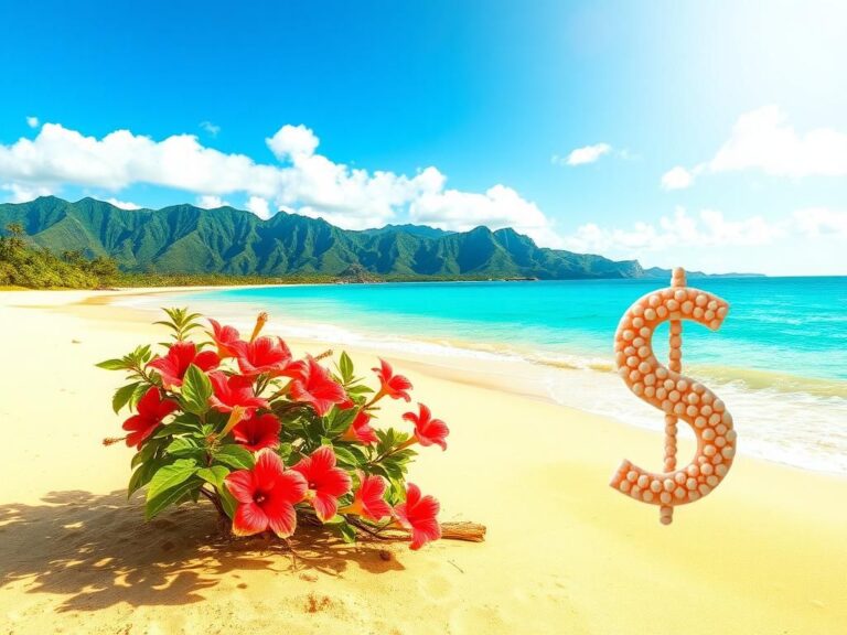 Flick International A serene Hawaiian landscape with pristine beach and vibrant native flora.