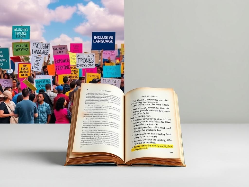 Flick International A split landscape showing a vibrant protest scene juxtaposed with a minimalist environment featuring a lone book.