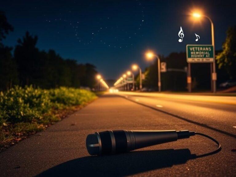 Flick International Vintage microphone on Veterans Memorial Highway, symbolizing the legacy of Michael Sumler from Kool & the Gang