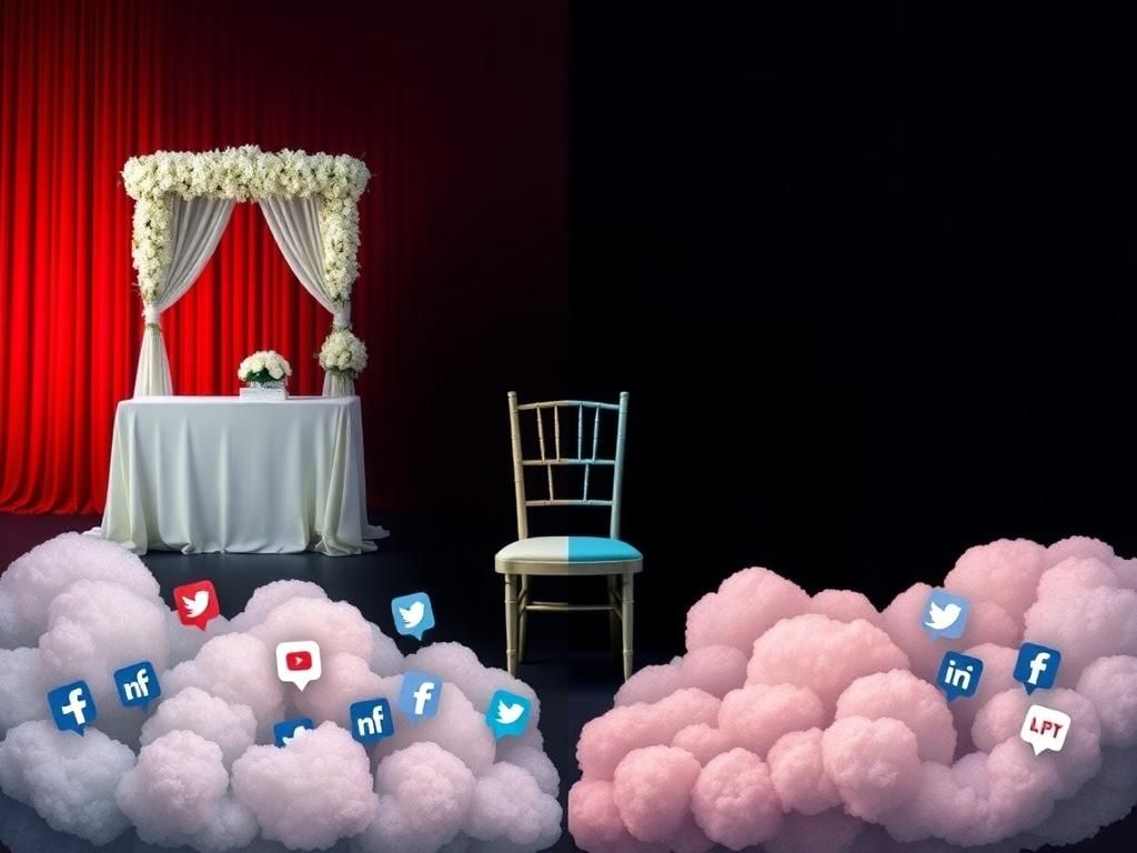 Flick International Scene depicting a wedding altar beside a darkened space symbolizing exclusion