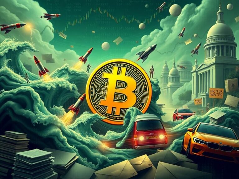 Flick International Stylized representation of the DOGE cryptocurrency symbol with rockets and electric cars symbolizing Elon Musk's influence.