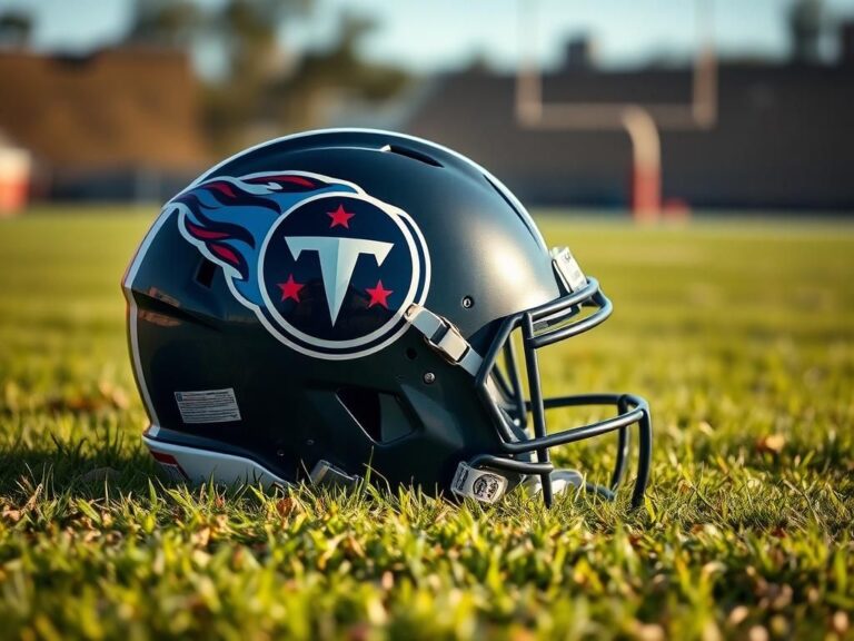 Flick International Close-up of a Tennessee Titans football helmet on a grassy field