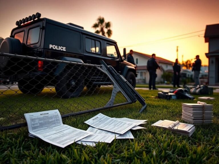 Flick International Armored police vehicle at a suburban home during a fraud sting operation