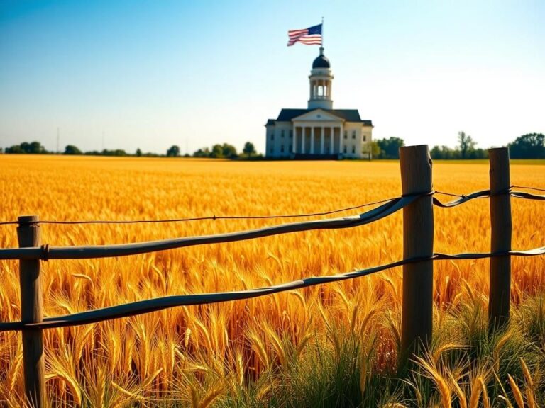 Flick International Expansive Alabama landscape with a split-rail fence and historical courthouse