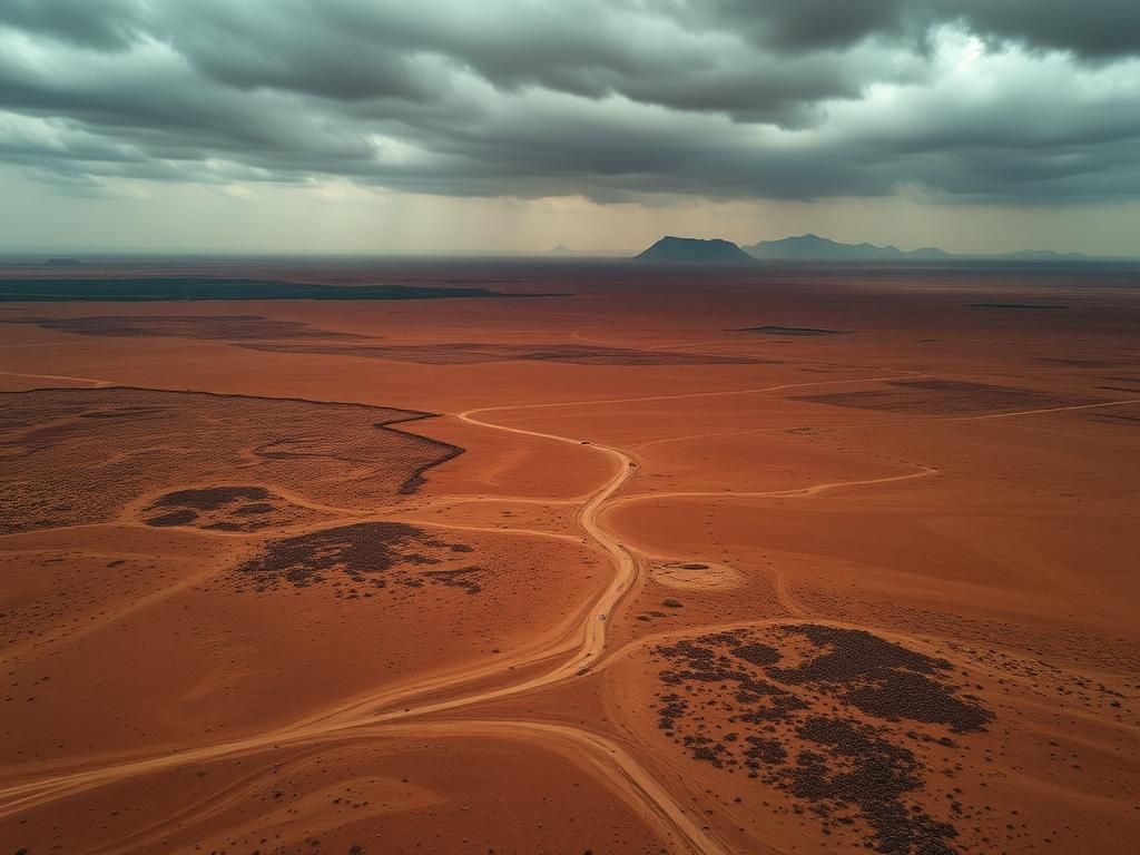 Flick International Aerial view of the Sahel region showcasing arid landscapes and rocky terrains indicative of growing instability
