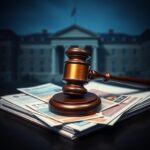 Flick International Courtroom scene with gavel and legal documents representing the Trump vs. Harvard case